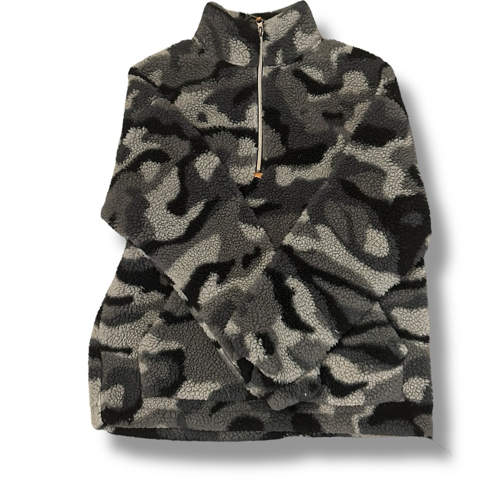 Kat Mcrae Fleece Sherpa Grey Camo Quarter Zip Women’s Sweater Size Small